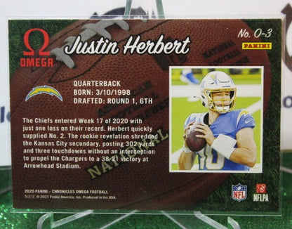 2020 PANINI CHRONICLES OMEGA JUSTIN HERBERT # O-3 ROOKIE NFL LOS ANGELES CHARGERS  GRIDIRON  CARD