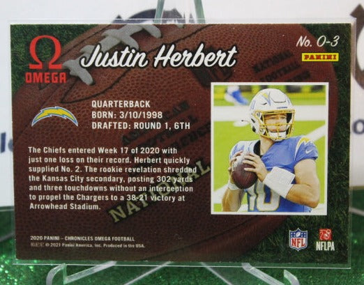 2020 PANINI CHRONICLES OMEGA JUSTIN HERBERT # O-3 ROOKIE NFL LOS ANGELES CHARGERS  GRIDIRON  CARD