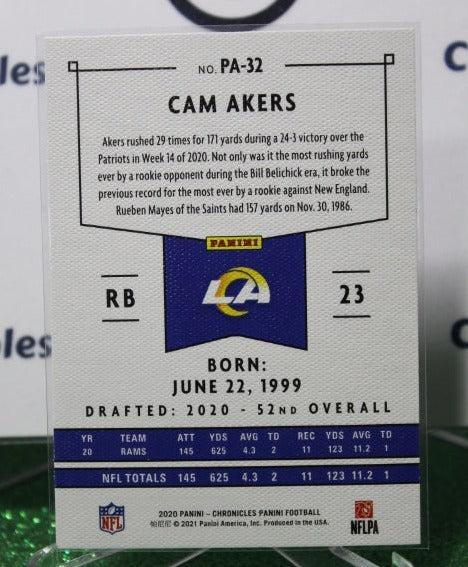 2020 PANINI CHRONICLES CAM AKERS # PA-32 ROOKIE NFL LOS ANGELES RAMS  GRIDIRON  CARD