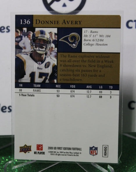 2009 PANINI UPPER DECK DONNIE AVERY # 136 GOLD NFL LOS ANGELES RAMS  GRIDIRON  CARD