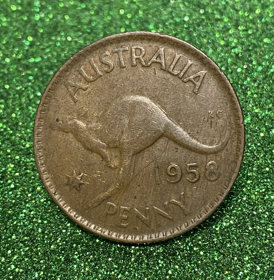 Australian 1 Cent LARGE PENNY COIN 1958 Queen Elizabeth VG/F CONDITION