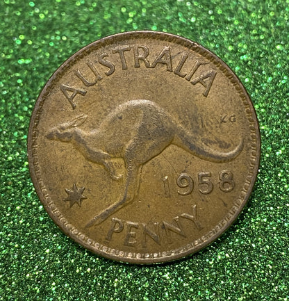 Australian 1 Cent LARGE PENNY COIN 1958 Queen Elizabeth VG/F CONDITION