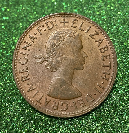 Australian 1 Cent LARGE PENNY COIN 1958 Queen Elizabeth F/VF CONDITION
