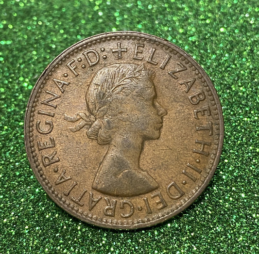 Australian 1 Cent LARGE PENNY COIN 1956 Queen Elizabeth VG/F CONDITION