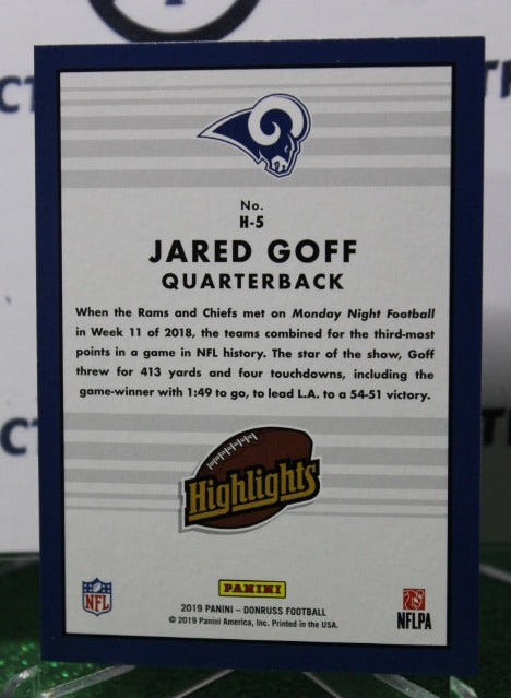 2019 PANINI DONRUSS JARED GOFF # H-5 HIGHLIGHTS NFL LOS ANGELES RAMS  GRIDIRON  CARD