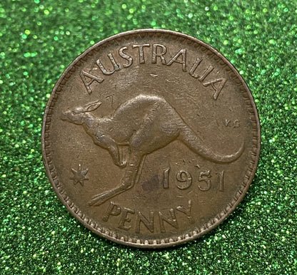 Australian 1 Cent LARGE PENNY COIN 1951  KING GEORGE VI  VG/F CONDITION