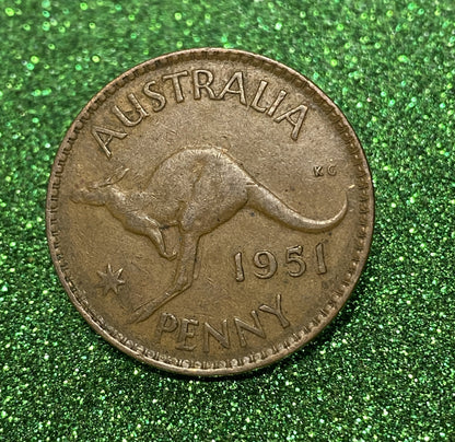 Australian 1 Cent LARGE PENNY COIN 1951  KING GEORGE VI  VG/F CONDITION