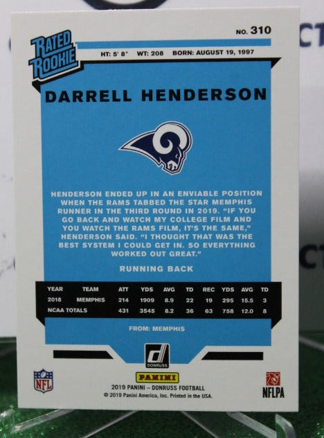 2019 PANINI DONRUSS DARRELL HENDERSON # 310 ROOKIE NFL LOS ANGELES RAMS  GRIDIRON  CARD