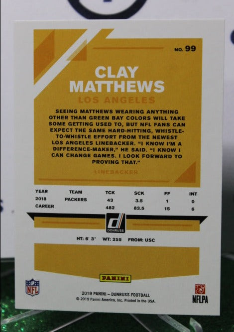 2019 PANINI DONRUSS CLAY MATTHEWS # 99 NFL LOS ANGELES RAMS  GRIDIRON  CARD