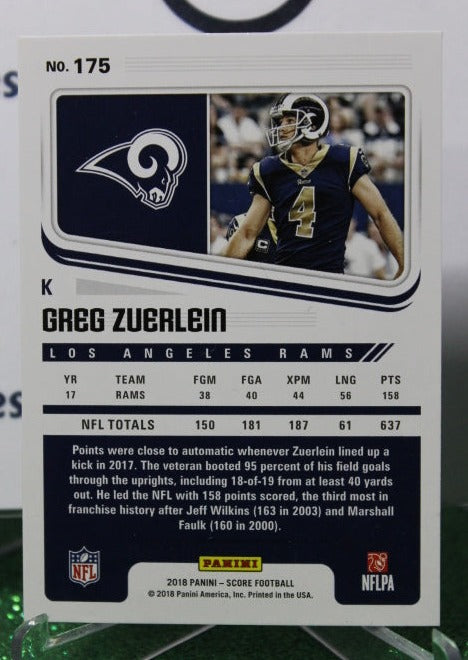 2018 PANINI SCORE GREG ZUERLEIN  # 175 NFL LOS ANGELES RAMS  GRIDIRON  CARD