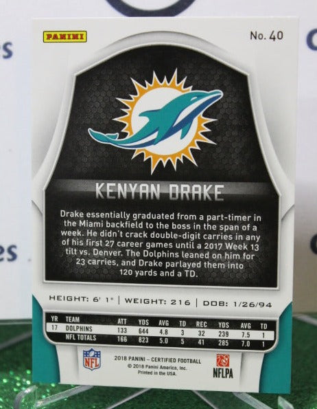 2018 PANINI CERTIFIED KENYAN DRAKE # 40 NFL MIAMI DOLPHINS GRIDIRON  CARD