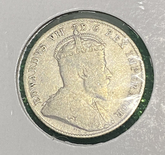 CANADIAN 1910 DIME 10 CENTS SILVER COIN KING EDWARD VII (G / VG)