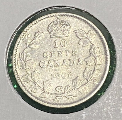 CANADIAN 1906 DIME 10 CENTS SILVER COIN KING EDWARD VII (G / VG)