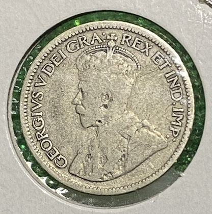 CANADIAN 1928 DIME 10 CENTS SILVER COIN KING GEORGE V (G / VG)