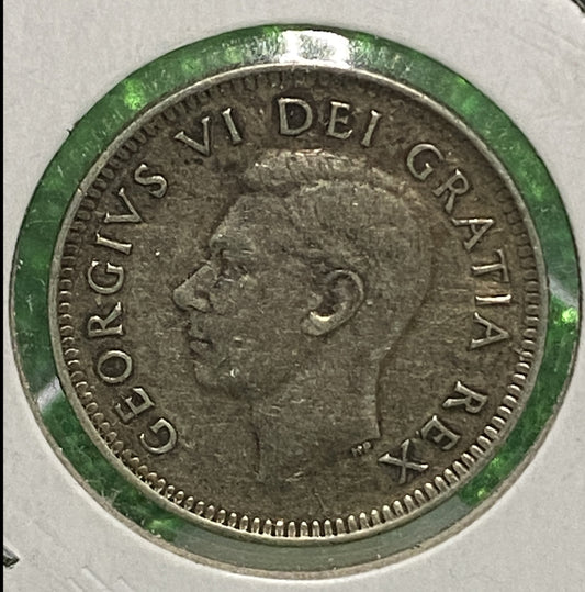 CANADIAN 1949 DIME 10 CENTS SILVER COIN KING GEORGE VI (VG / F)
