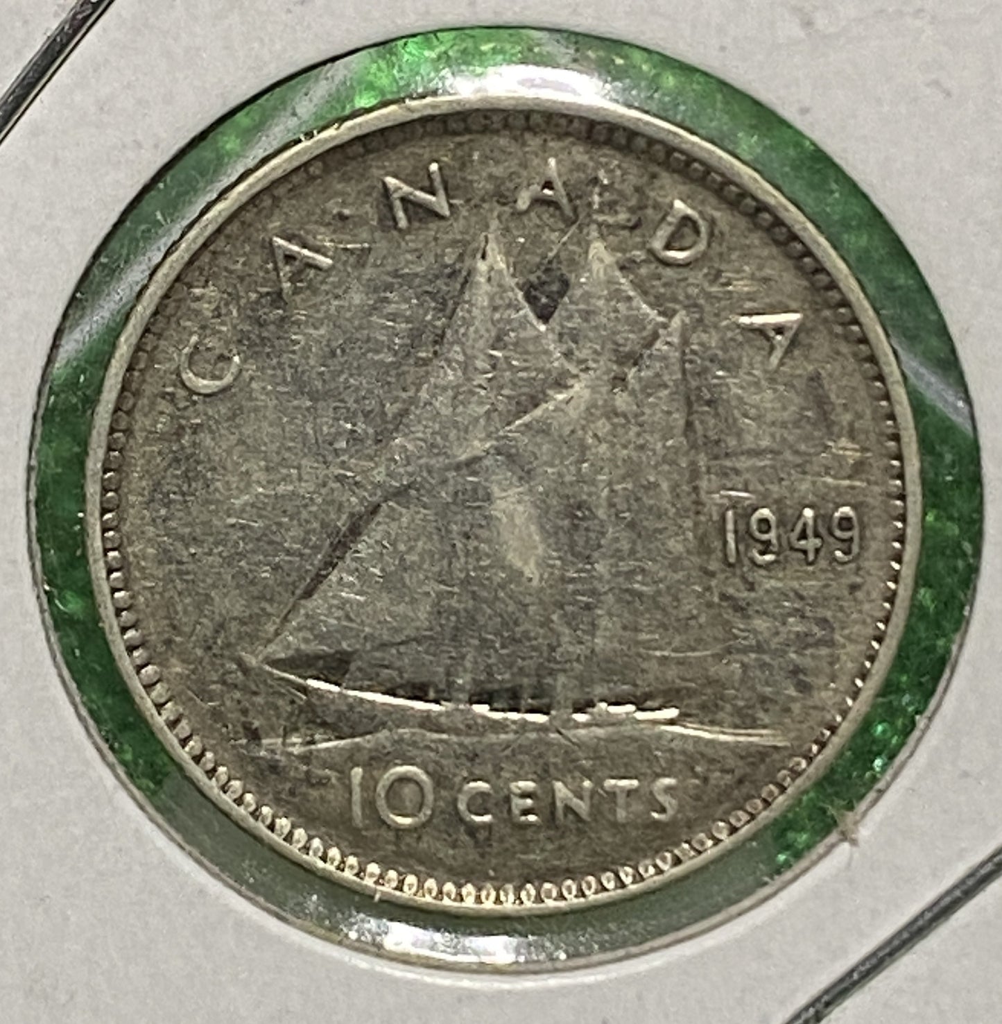 CANADIAN 1949 DIME 10 CENTS SILVER COIN KING GEORGE VI (VG / F)