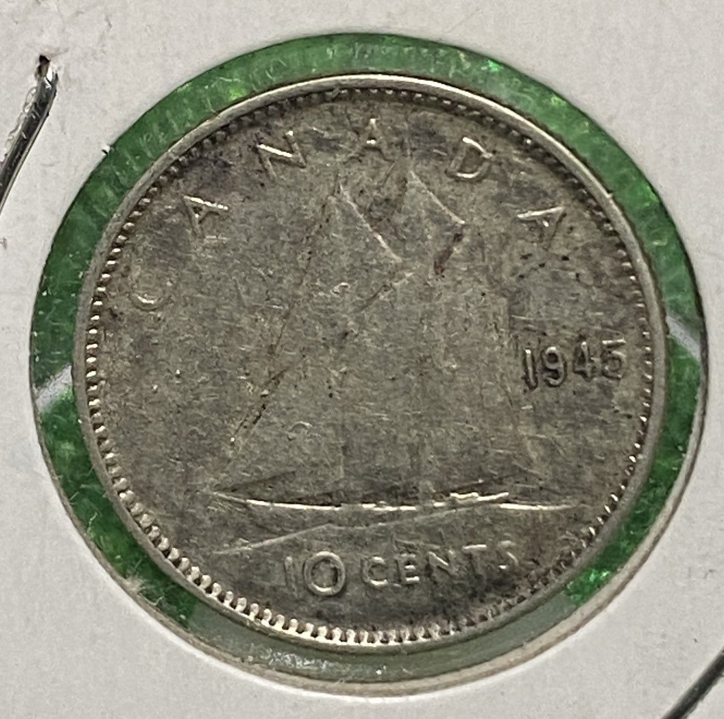 CANADIAN 1945 DIME 10 CENTS SILVER COIN KING GEORGE VI (VG / F)