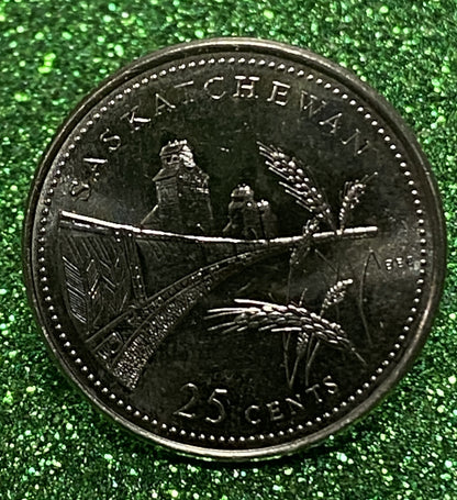 CANADIAN 1992 SASKATCHEWAN  Queen Elizabeth II  25 CENTS QUARTER COIN AU / UNC CONDITION