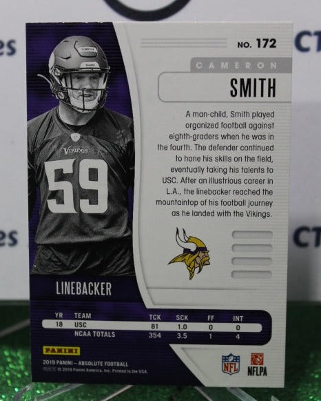 2019 PANINI ABSOLUTE CAMERON SMITH # 172 ROOKIE NFL MINNESOTA VIKINGS GRIDIRON  CARD