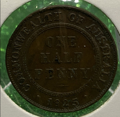 Australian HALF PENNY COIN 1925 KING GEORGE V ( VG ) CONDITION