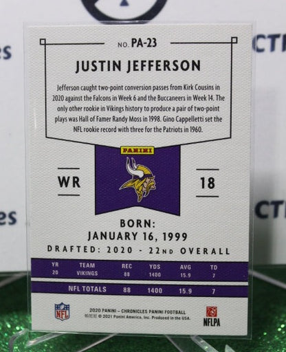 2020 PANINI CHRONICLES JUSTIN JEFFERSON # PA-23 ROOKIE NFL MINNESOTA VIKINGS GRIDIRON  CARD