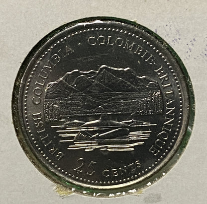 CANADIAN 1992 BRITISH COLUMBIA Queen Elizabeth II  25 CENTS QUARTER COIN AU / UNC CONDITION