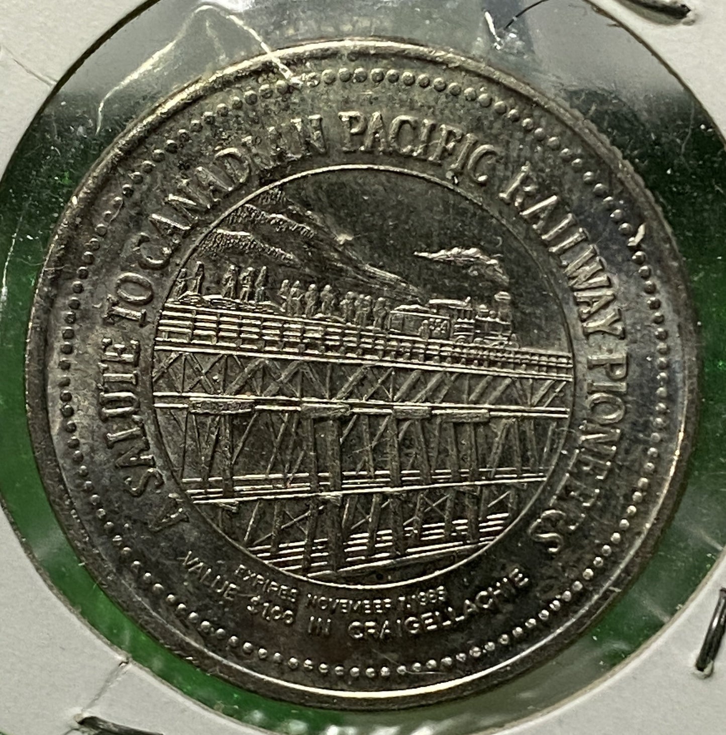 CANADIAN DOLLAR TOKEN COIN COMMEMORATIVE RAILWAY LAST SPIKE BRITISH COLUMBIA 1985 (AU/UNC)