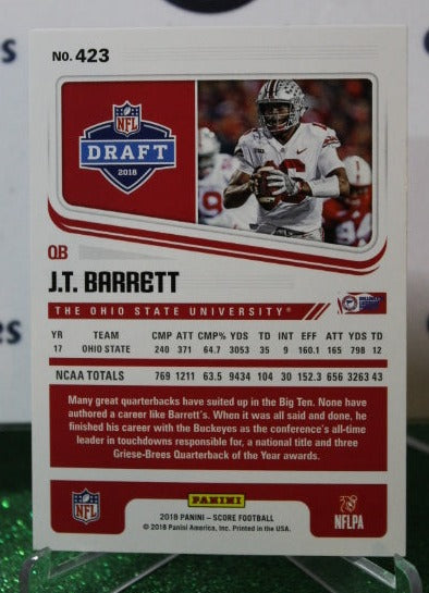 2018 PANINI SCORE J.T. BARRETT # 423 DRAFT ROOKIE NFL NEW ORLEANS SAINTS GRIDIRON  CARD