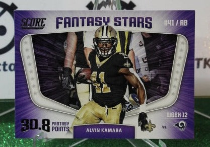 2020 PANINI SCORE ALVIN KAMARA # 19 FANTASY STARS  NFL NEW ORLEANS SAINTS GRIDIRON  CARD