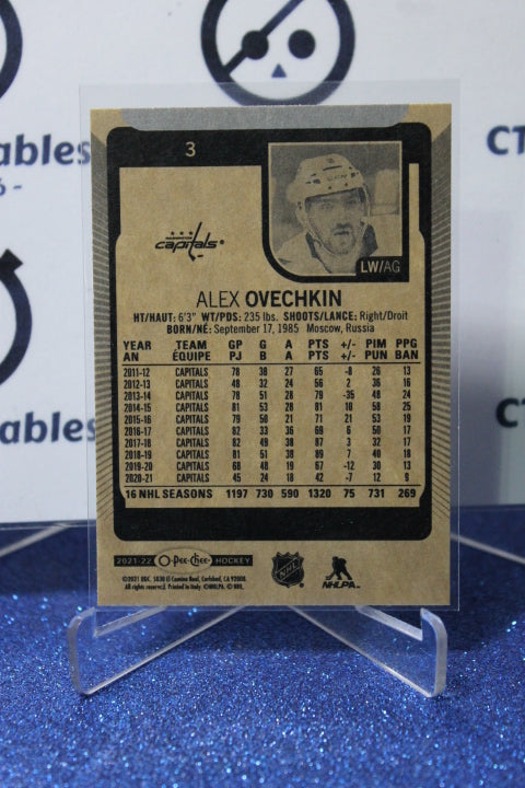 2021-22 O-PEE-CHEE ALEX OVECHKIN # 3 WASHINGTON CAPITALS HOCKEY CARD