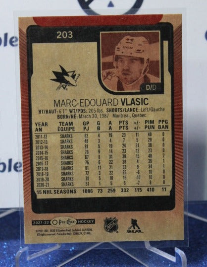 2021-22 O-PEE-CHEE MARC-EDOUARD VLASIC # 203 RED SAN JOSE SHARKS HOCKEY CARD