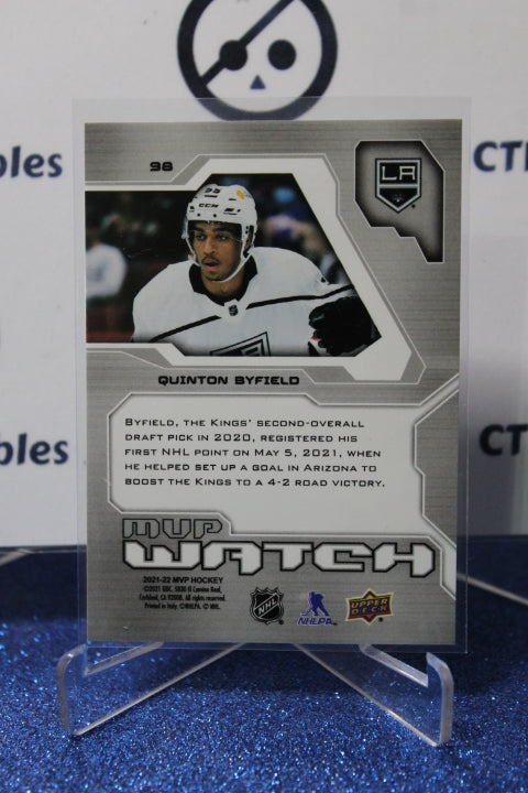 2021-22 UPPER DECK QUINTON BYFIELD # 98 MVP WATCH ROOKIE L A KINGS HOCKEY CARD