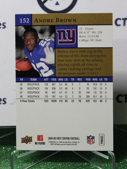 2009 UPPER DECK ANDRE BROWN  # 152 GOLD NFL NEW YORK GIANTS GRIDIRON  CARD