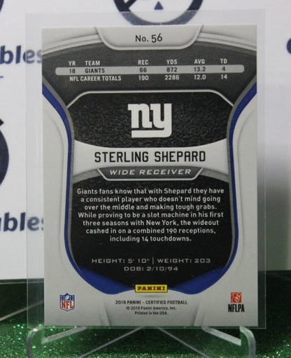 2019 PANINI CERTIFIED STERLING SHEPARD # 56  NFL NEW YORK GIANTS GRIDIRON  CARD