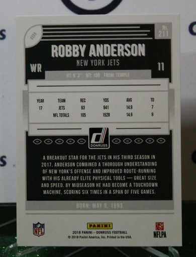 2018 PANINI DONRUSS ROBBY ANDERSON # 211 NFL NEW YORK  JETS GRIDIRON  CARD