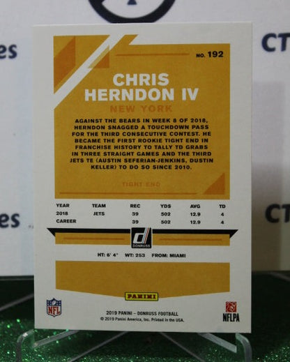 2019 PANINI DONRUSS CHRIS HERNDON IV # 192 NFL NEW YORK  JETS GRIDIRON  CARD