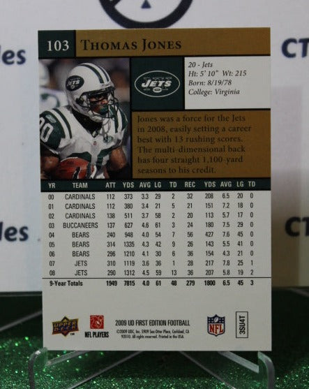 2009 UPPER DECK THOMAS JONES # 103 GOLD NFL NEW YORK  JETS GRIDIRON  CARD