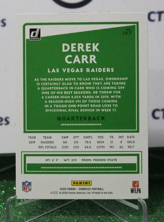 2020 PANINI DONRUSS DEREK CARR # 197 NFL OAKLAND RAIDERS GRIDIRON  CARD