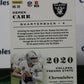 2020 PANINI CHRONICLES DEREK CARR # 50 NFL OAKLAND RAIDERS GRIDIRON  CARD
