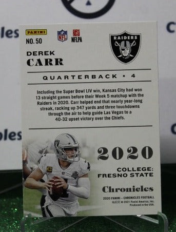 2020 PANINI CHRONICLES DEREK CARR # 50 NFL OAKLAND RAIDERS GRIDIRON  CARD