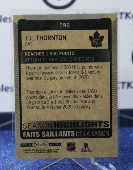 2021-22 O-PEE-CHEE SEASON HIGHLIGHTS JOE THORNTON # 596 SAN JOSE SHARKS NHL HOCKEY CARD