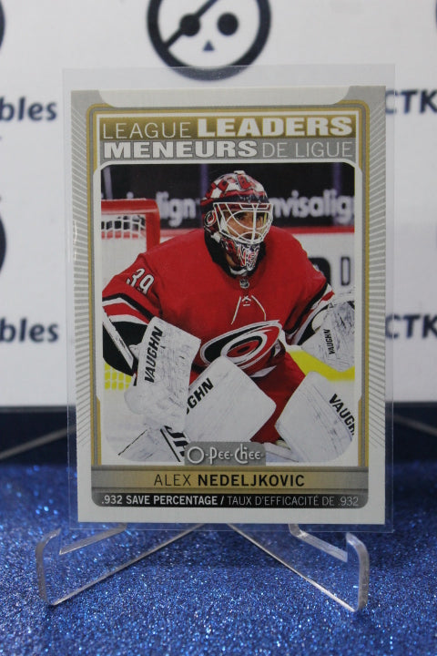 2021-22 O-PEE-CHEE LEAGUE LEADERS ALEX NEDELJKOVIC # 587 GOALTENDER  NHL CAROLINA HURRICANES HOCKEY CARD