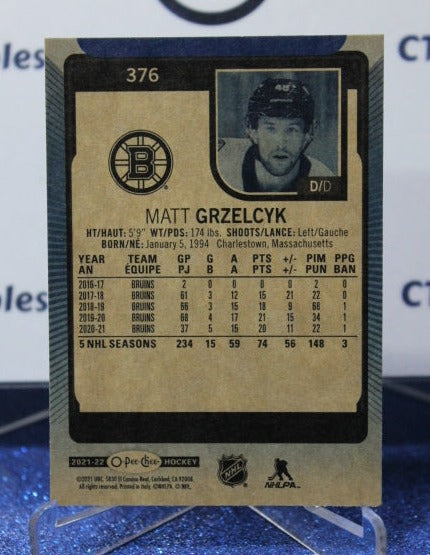 2021-22 O-PEE-CHEE MATT GRZELCYK # 376 BLUE PARALLEL BOSTON BRUINS  NHL HOCKEY CARD