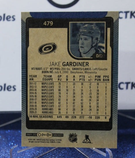 2021-22 O-PEE-CHEE JAKE GARDINER # 479 BLUE PARALLEL CAROLINA HURRICANES NHL  HOCKEY CARD