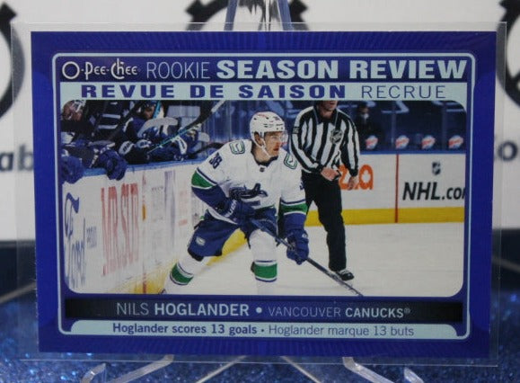 2021-22 O-PEE-CHEE ROOKIE SEASON REVIEW NILS HOGLANDER # 543 BLUE PARALLEL VANCOUVER CANUCKS HOCKEY CARD