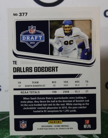 2018 PANINI SCORE DALLES GOEDERT # 377 DRAFT ROOKIE  NFL PHILADELPHIA EAGLES GRIDIRON  CARD