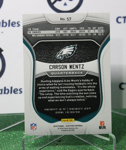 2019 PANINI CERTIFIED CARSON WENTZ # 57 NFL PHILADELPHIA EAGLES GRIDIRON  CARD