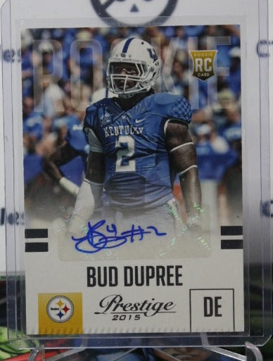 2015 PANINI PRESTIGE BUD DUPREE # 201 AUTO ROOKIE ERROR POOR MACHINE CUT BOTTOM NFL PITTSBURGH STEELERS GRIDIRON  CARD