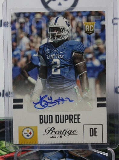 2015 PANINI PRESTIGE BUD DUPREE # 201 AUTO ROOKIE ERROR POOR MACHINE CUT BOTTOM NFL PITTSBURGH STEELERS GRIDIRON  CARD