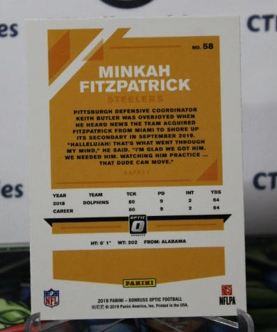 2019  PANINI DONRUSS OPTIC MINKAH FITZPATRICK # 58 NFL PITTSBURGH STEELERS GRIDIRON  CARD